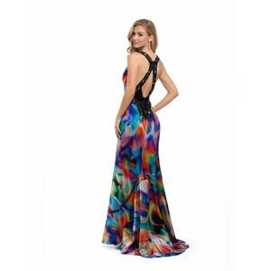 Vintage Caché Multicolor Rhinestone Embellished Open Back Maxi Dress Size